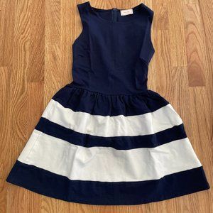 Love... Ady Sleeveless Fit & Flare Dress Navy & White Color Block Skirt accent